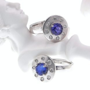 Solid 14K White Gold Ring Natural 0.90 ct Violet Sapphire 50306