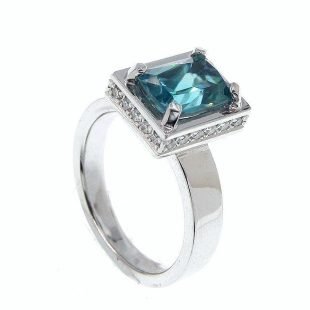 Solid 14K White Gold Ring Natural 3.45 ct Blue Zircon 50302