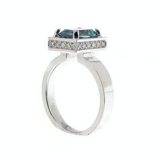 Solid 14K White Gold Ring Natural 3.45 ct Blue Zircon 50302