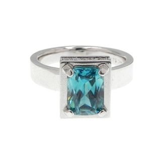 Solid 14K White Gold Ring Natural 3.45 ct Blue Zircon 50302