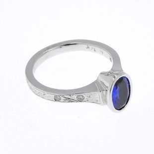 Blue Sapphire Ring Handmade in solid 14K White Gold.