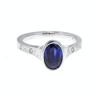 Blue Sapphire Ring Handmade in solid 14K White Gold.