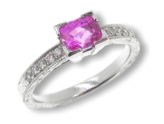 Solid 14K White Gold Ring Natural 1.05 ct Pink Sapphire 50320