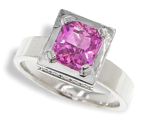 Solid 14K White Gold Ring Natural 1.54 ct Pink Sapphire