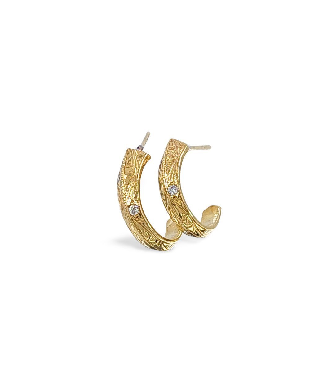 Solid 14K Yellow Gold Diamond Earrings - Image 2