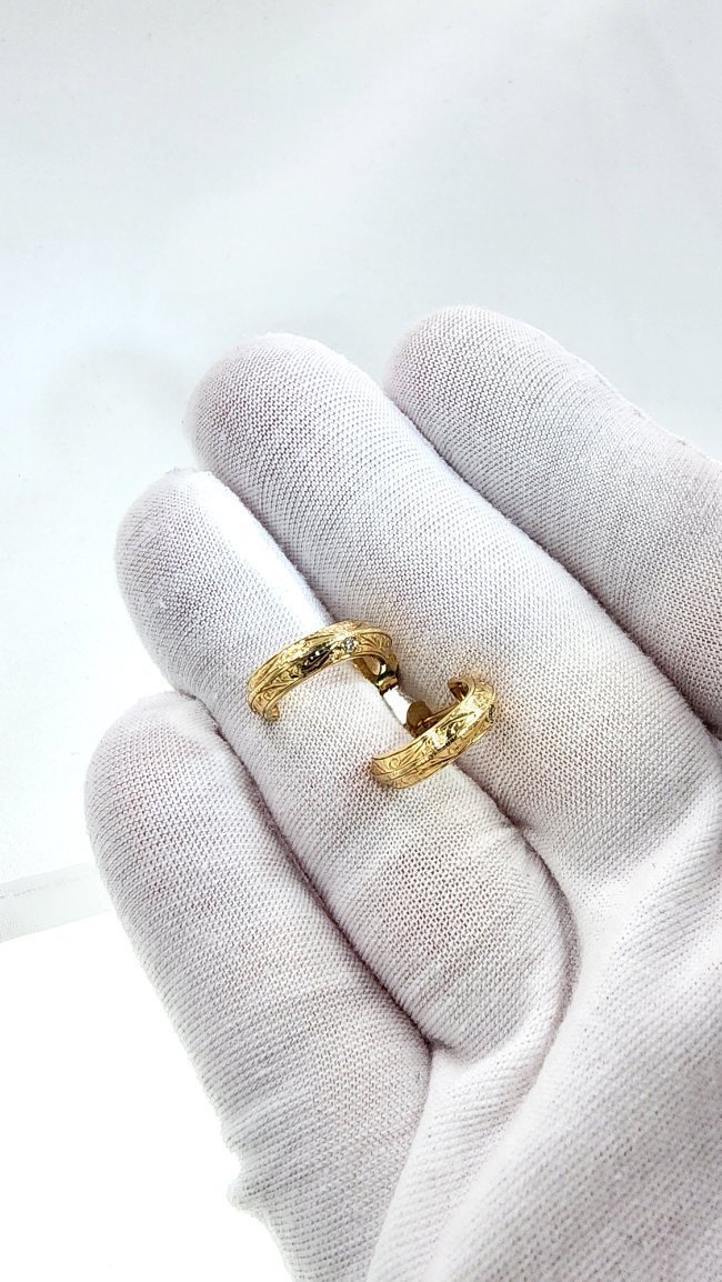 Solid 14K Yellow Gold Diamond Earrings - Image 5