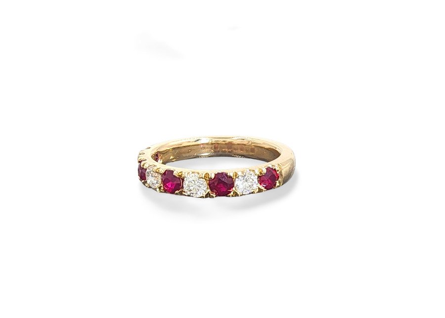 14K Yellow Gold Ruby And Diamond Band - Image 3