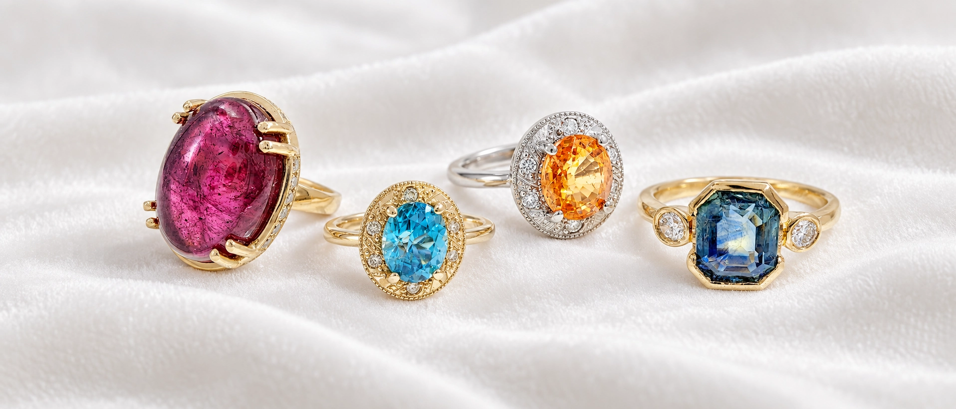Christian Hasler Helen Kim Creations Custom made sapphire gold rings.