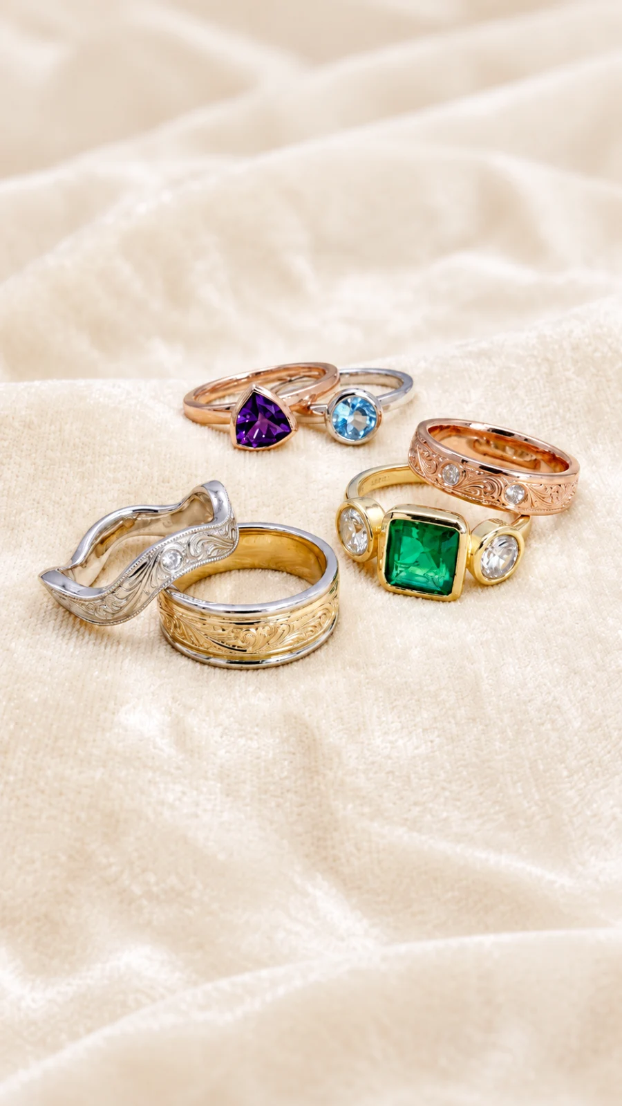 Custom gold rings handmade by Christian Hasler Helen Kim Creations